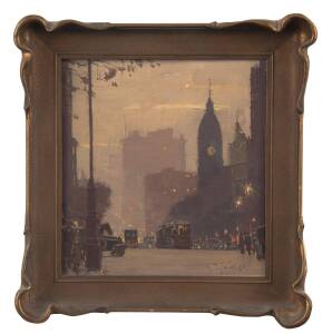 ROBERT TAYLOR-GHEE (1869-1951): Collins Street, Melbourne, oil on canvas, signed lower right, 42 x 39cm. 