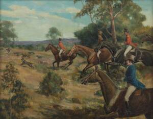 T.W. BURKE (Australian school), kangaroo hunt, oil on board, signed lower left. 50 x 39cm. PROVENANCE: The Berry Collection, Youngs Auctions, 2008/2009