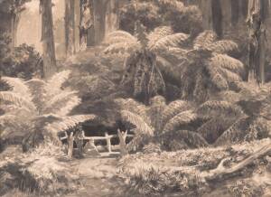 JAMES WALTHAM CURTIS [1839-1901]: King Parrot Creek, mono-colour sketch, 25.5 x 35 cm. 