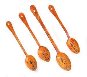 PRO HART, Kevin Charles (1928-2006): Set of 4 painted metal serving spoons, each signed on the bowl. 30cm & 39cm