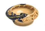 Marguerite Mahood (1901-1989) "The Intruder" A glazed earthenware dragon applied pierced dish