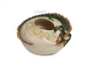 Marguerite Mahood (1901-1989) A wheel-thrown glazed eathenware bowl with hand modelled applied dragon