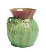 Remued Pottery A pink and green glazed gumnut and gum leaf decorated vase