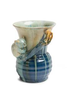 Remued Pottery A blue glazed vase decorated with an applied koala