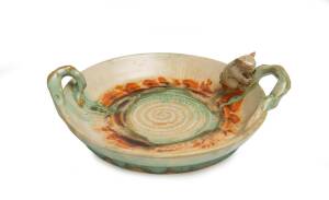Remued Pottery A glazed earthenware dish with applied branch handles and koala