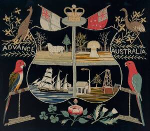 A wool work "Advance Australia" Australian Armorial picture