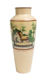 Premier Pottery Preston A glazed earthenware vase hand decorated with a cottage