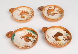 Neil Douglas (1911-2003) (decorator) John Perceval (1923-2000) (decorator) Arthur Merric Boyd (1920-1999) (potter) Four wheel thrown glazed earthenware ramekins with underglaze decoration of a rooster