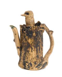 William Ricketts (1898-1993 A glazed earthenware twin spout teapot with moulded kookaburra lid, 1938