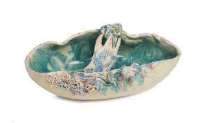 John Castle-Harris (1893-1967) A wheel thrown earthenware basket decorated with fish and coral