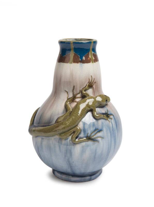 Vi Eyre (act. circa 1920-1950) A glazed and moulded lizard vase