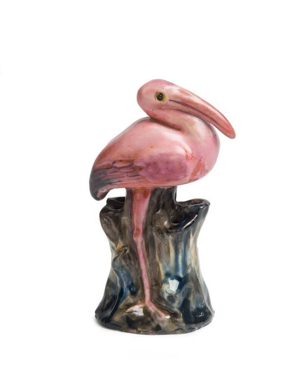 Grace Seccombe (1880-1956) A hand modelled glazed earthenware figure of a pink flamingo