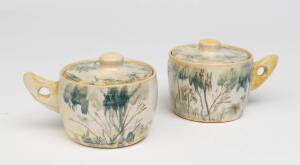 Neil Douglas (1911-2003) (decorator) Arthur Merric Boyd (1920-1999) (potter) A pair of wheel thrown glazed earthenware ramekins with underglaze decoration of a bush landscape