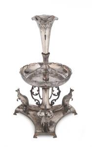 A Victorian silver plated centrepiece with cast figures of kangaroos