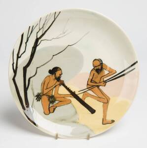 Martin Boyd (1923-1988) A slip cast glazed earthenware plate, hand decorated with Aboriginal figures