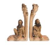 William Ricketts (1898-1993) A pair of glazed earthenware bookends with moulded seated Aborignal elders - 2