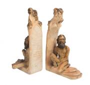 William Ricketts (1898-1993) A pair of glazed earthenware bookends with moulded seated Aborignal elders - 3