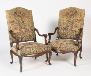 A pair of Louis XIV style tapestry upholstered chairs, French, 19th century