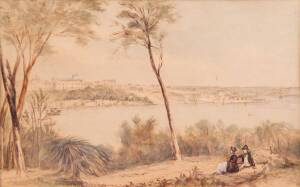 JOHN SKINNER PROUT [1805-76]: "Fort Macquarie and Government House from Mrs. Macquarie's Chair", pencil and watercolour heightened with white, signed lower right, 16.5 x 26cm. Provenance: Christies, Topographical Pictures, London 10/11/1988. 