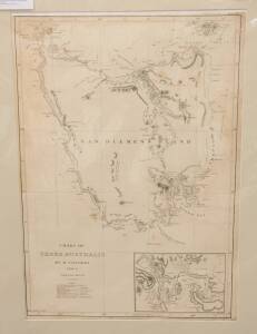 "Chart of Terra Australia by M.Flinders 1798-9. South Coast, Sheet VI" by Matthew Flinders [London 1814], depicts the whole of Tasmania with inset of approaches to Hobart Town, size 47x67cm. {Tooley 576} Good condition.