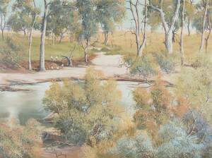 DAVID CLYDE DRIDAN (b. 1932) Bush landscape with billabong and brolgas, Oil on board, signed and dated '81 lower left; 68 x 90cm