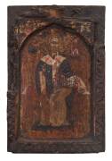 A Russian icon with carved timber frame, 18th Century. 29 x 20cm.Provenance: The Dr. Steven Zador Collection.