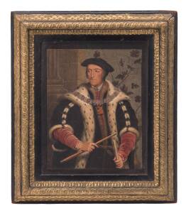 Miniature portrait of Thomas Howard, 3rd Duke of Norfolk after the original by Holbein drawn by W. Hilton A.R.A 1818 notation verso. 17.5 x 14cm