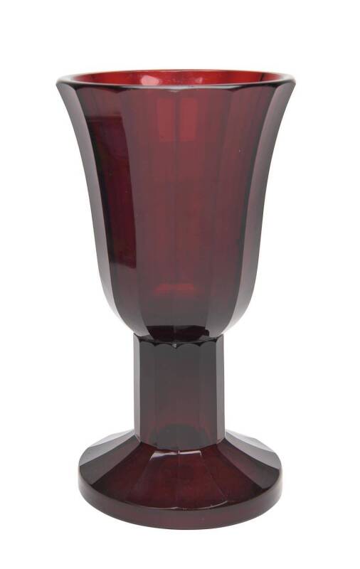 A Bohemian "Knuckle" ruby glass vase by Josef Hoffmann, circa 1910. 22.5cm