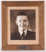 Three framed miniature portraits, 19th&nbsp;Century, & framed 1946 photo with silver plaque "Ugly Man Competition". Largest: 38 x 33cm