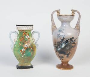 Two antique hand painted soft paste porcelain mantel vases.Tallest 40cm.  