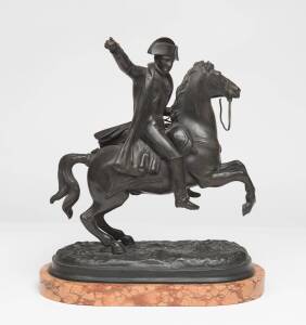 A French bronze statue of Napoleon on rearing horse, late 19th Century. 28cm