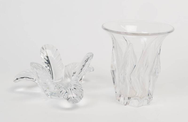 A French crystal vase & dish, 20th Century. Vase 21cm.  