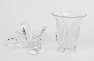 A French crystal vase & dish, 20th Century. Vase 21cm.  