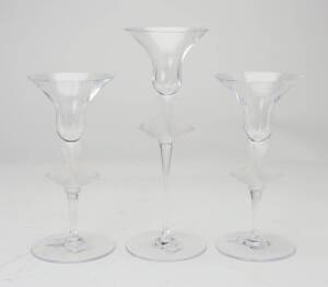 A set of three crystal Lalique candlesticks. The tallest 24cm high