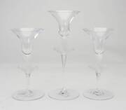 A set of three crystal Lalique candlesticks. The tallest 24cm high