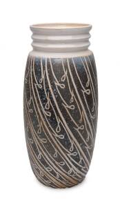 KLYTE PATE Australian pottery vase with incised linear decoration. 34cm.