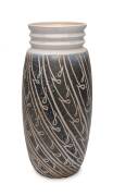 KLYTE PATE Australian pottery vase with incised linear decoration. 34cm.