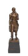 HAN MULLER, Austrian bronze statue on wooden plinth, late 19th Century. 28.5cm overall. 