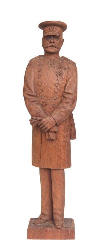 WILLIAM HOWITT, carved jarrah statue of Lord Kitchener, early 20th Century. Howitt worked and lived on the Hardey family property in Western Australia for 6 years completing a suite of impressively carved furniture, ornaments and panels.The Hardey family