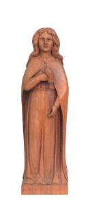 WILLIAM HOWITT, carved jarrah statue of a lady with dove, early 20th Century 40.5cm.  Provenance: The Hardey Family Collection, WA