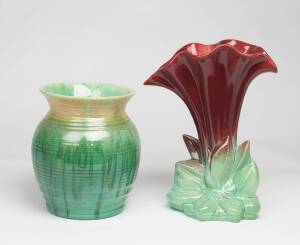 Remued Australian pottery vase (22cm), and a Pates pottery vase (30cm).