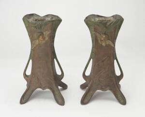 A pair of art nouveau patinated spelter vases, circa 1910. 28.5cm high 
