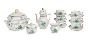 Herend Hungarian porcelain 15 piece green floral hand painted tea set plus soup tureen. Teapot: 20cm.Provenance: The Dr. Steven Zador Collection.