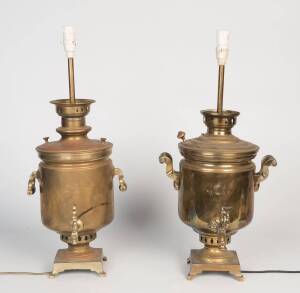 A pair of copper and brass Samovar table lamps. 70cm each. 