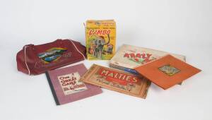 TOYS & GAMES: Lambo battery powered elephant in original box; board games including "Our Great Game" (Aust Football), "Cricket", "National Test Cricket", "Race Round Australia" & "Krazy Maze"; also 1956 Olympics school bag.