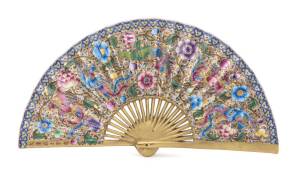 A fine Chinese famille rose porcelain fan, 20th Century. 42cm wide, 22cm high