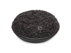 A Chinese black lacquer box and cover, 20th Century. 8.5cm diameter