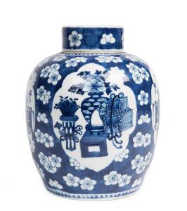 A Chinese blue and white ovoid jar and cover, 18th Century, 32cm high