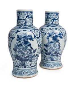 A pair of Chinese blue and white ovoid vases, 19th Century, 43cm high 