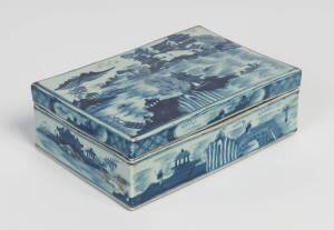 A Chinese blue and white ceramic box and cover opening to reveal six compartments